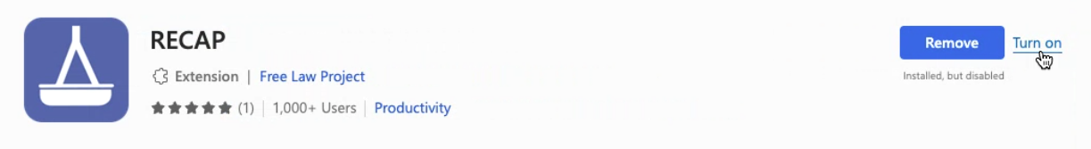 Screenshot of RECAP installation page